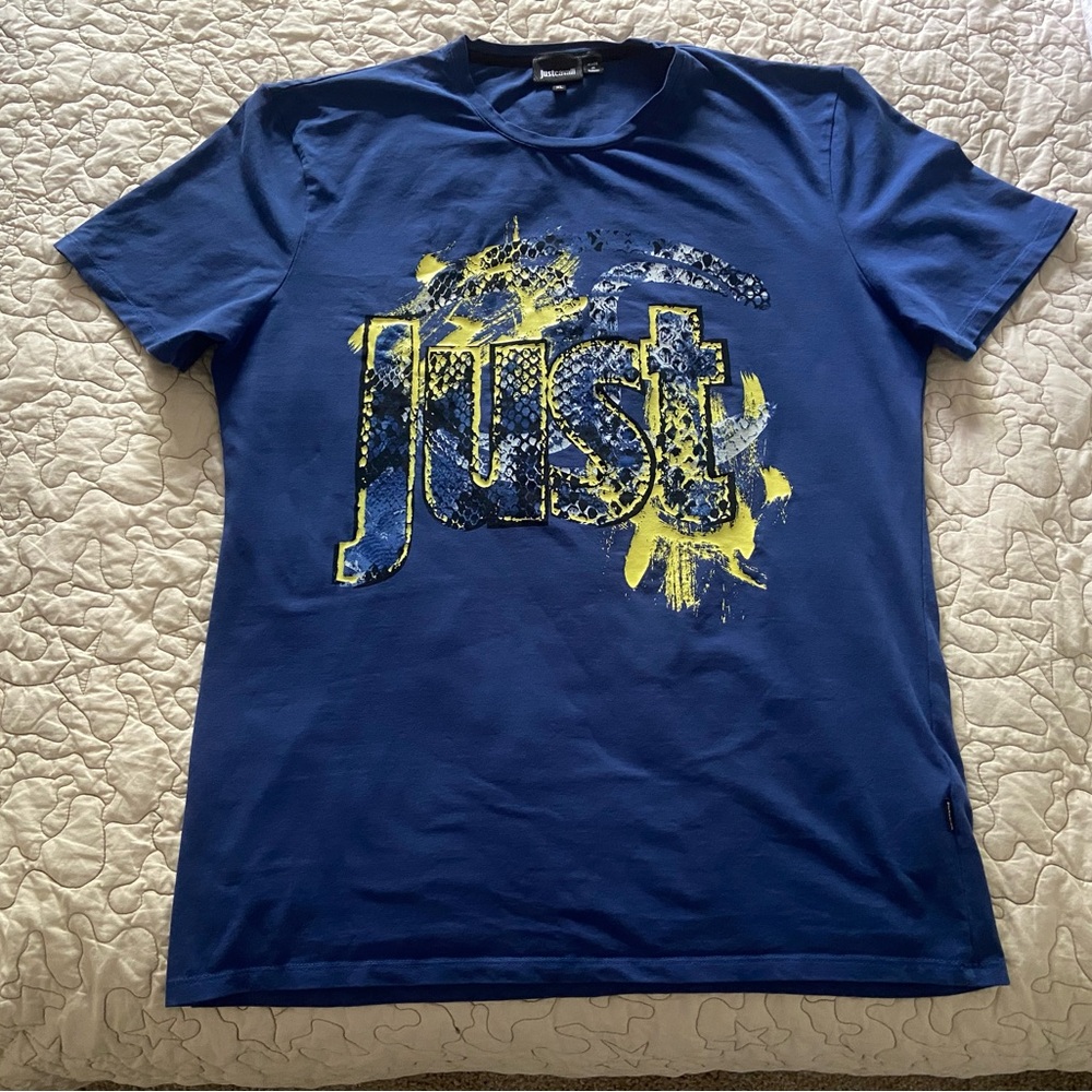 Just Cavalli Blue Graphic T-Shirt